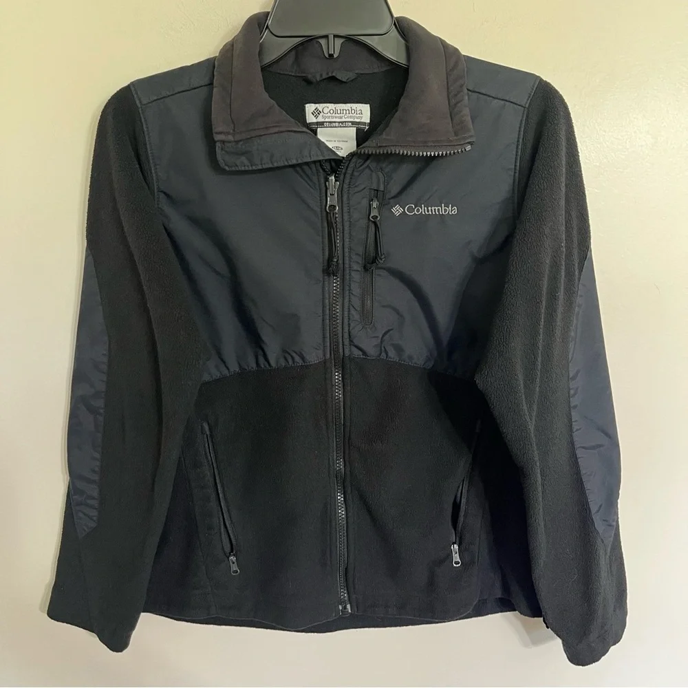 Boys Youth Black Columbia Jacket Fleece Full Zip Size 14/16 Mid Weight‎